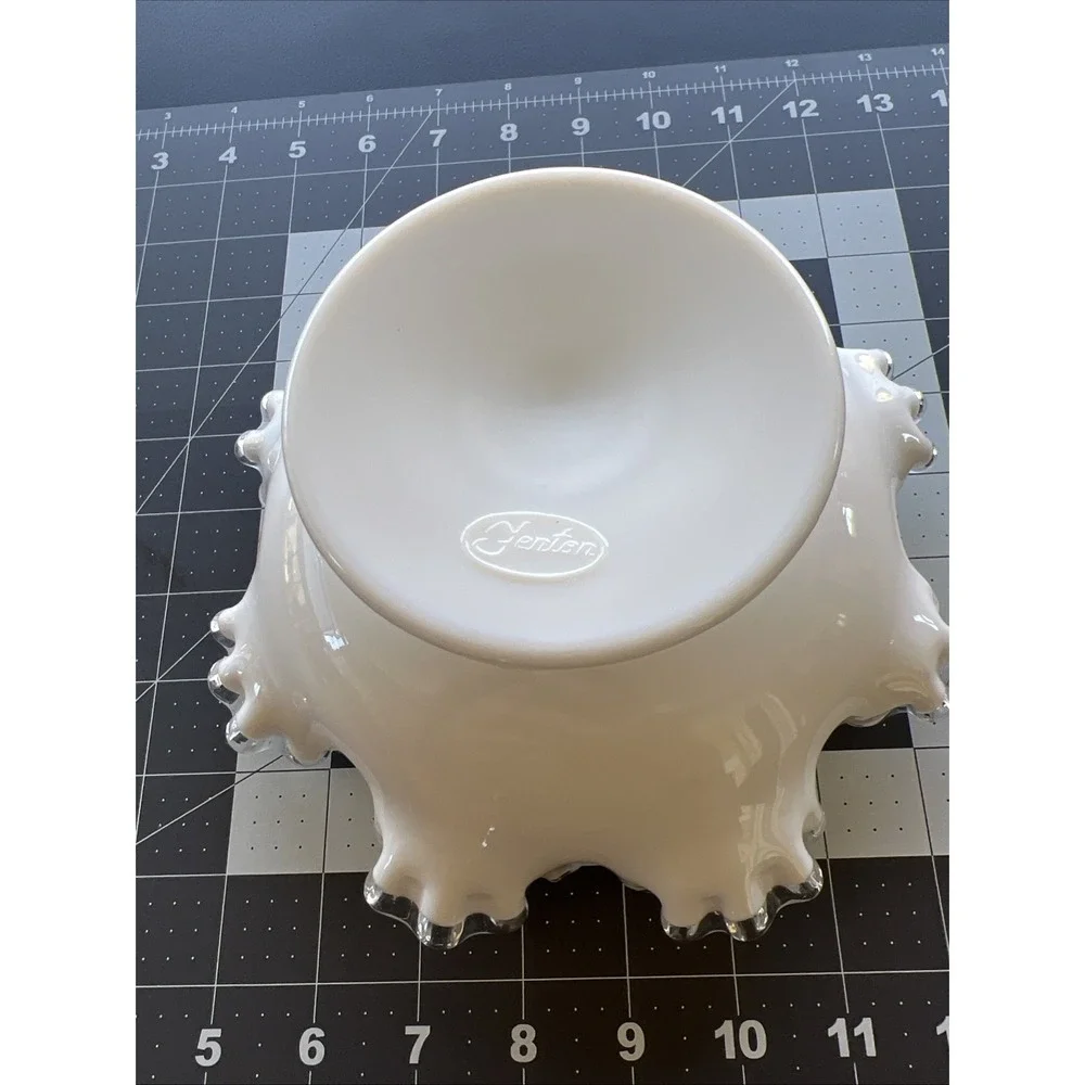 Vintage Fenton Silver Crest Milk Glass Pedestal Compote Bowl Ruffled Edge 8 Inch